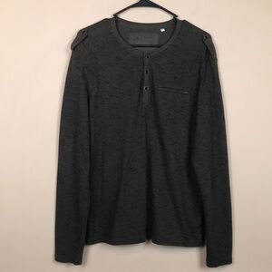Guess Men’s Knit Olive Green Henley Buttons Shoulder Lapels Long Sleeve Shirt
